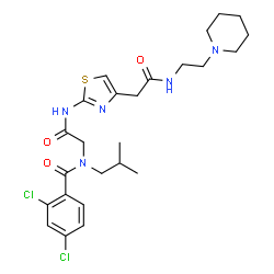ChemSpider 2D Image | 2,4-Dichloro-N-isobutyl-N-(2-oxo-2-{[4-(2-oxo-2-{[2-(1-piperidinyl)ethyl]amino}ethyl)-1,3-thiazol-2-yl]amino}ethyl)benzamide | C25H33Cl2N5O3S