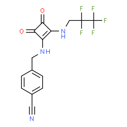 ChemSpider 2D Image | 4-[({3,4-Dioxo-2-[(2,2,3,3,3-pentafluoropropyl)amino]-1-cyclobuten-1-yl}amino)methyl]benzonitrile | C15H10F5N3O2