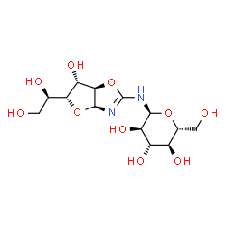 ChemSpider 2D Image | N-{(3aS,5R,6S,6aR)-5-[(1R)-1,2-Dihydroxyethyl]-6-hydroxy-3a,5,6,6a-tetrahydrofuro[2,3-d][1,3]oxazol-2-yl}-alpha-D-glucopyranosylamine | C13H22N2O10