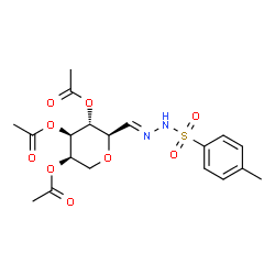 ChemSpider 2D Image | (2R,3R,4R,5R)-2-[(E)-{[(4-Methylphenyl)sulfonyl]hydrazono}methyl]tetrahydro-2H-pyran-3,4,5-triyl triacetate | C19H24N2O9S