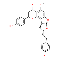 ChemSpider 2D Image | (2S,7aR,9S,10aS)-2-(4-Hydroxyphenyl)-9-[2-(4-hydroxyphenyl)ethyl]-5-methoxy-2,3,7a,9,10,10a-hexahydro-4H-furo[3',2':4,5]furo[2,3-h]chromen-4-one | C28H26O7