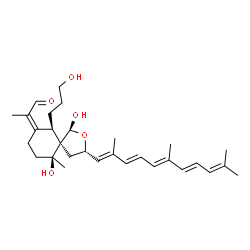 ChemSpider 2D Image | (2Z)-2-{(1S,3S,5R,6R,10S)-1,10-Dihydroxy-6-(3-hydroxypropyl)-10-methyl-3-[(1E,3E,5E,7E)-2,6,10-trimethyl-1,3,5,7,9-undecapentaen-1-yl]-2-oxaspiro[4.5]dec-7-ylidene}propanal | C30H44O5