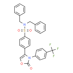 ChemSpider 2D Image | N,N-Dibenzyl-4-{2-oxo-3-[4-(trifluoromethyl)phenyl]-2,3-dihydro-1,3-oxazol-4-yl}benzenesulfonamide | C30H23F3N2O4S