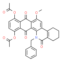 ChemSpider 2D Image | 13-Benzyl-6-methoxy-7,12,14-trioxo-1,2,3,4,7,12,13,14-octahydronaphtho[2,3-c]phenanthridine-8,11-diyl diacetate | C33H27NO8