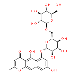 ChemSpider 2D Image | 5,8-Dihydroxy-2-methyl-4-oxo-4H-benzo[g]chromen-6-yl 6-O-beta-D-glucopyranosyl-beta-D-glucopyranoside | C26H30O15