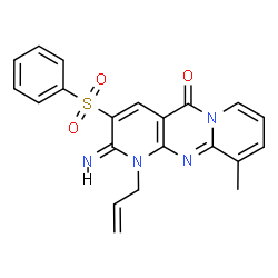 ChemSpider 2D Image | (2Z)-1-Allyl-2-imino-10-methyl-3-(phenylsulfonyl)-1,2-dihydro-5H-dipyrido[1,2-a:2',3'-d]pyrimidin-5-one | C21H18N4O3S