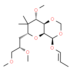 ChemSpider 2D Image | (4R,4aS,6R,8S,8aR)-6-[(2S)-2,3-Dimethoxypropyl]-8-methoxy-7,7-dimethyl-4-[(1E)-1-propen-1-yloxy]hexahydropyrano[3,2-d][1,3]dioxine | C18H32O7