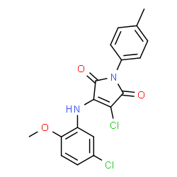 ChemSpider 2D Image | 3-Chloro-4-[(5-chloro-2-methoxyphenyl)amino]-1-(4-methylphenyl)-1H-pyrrole-2,5-dione | C18H14Cl2N2O3