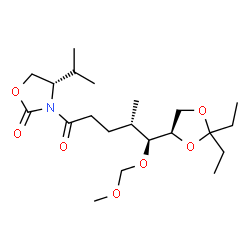 ChemSpider 2D Image | 1,2-Dideoxy-4,5-O-(1-ethylpropylidene)-2-{3-[(4S)-4-isopropyl-2-oxo-1,3-oxazolidin-3-yl]-3-oxopropyl}-3-O-(methoxymethyl)-D-arabinitol | C21H37NO7