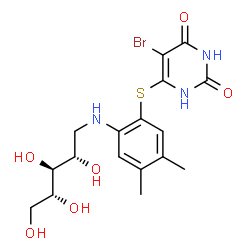 ChemSpider 2D Image | 1-({2-[(5-Bromo-2,6-dioxo-1,2,3,6-tetrahydro-4-pyrimidinyl)sulfanyl]-4,5-dimethylphenyl}amino)-1-deoxy-D-ribitol | C17H22BrN3O6S