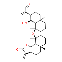ChemSpider 2D Image | 2-[(1S,2S,4aR,8R,8aS)-8-{[(3aS,5aR,9S,9aS,9bS)-5a,9-Dimethyl-3-methylene-2-oxododecahydronaphtho[1,2-b]furan-9-yl]oxy}-1-hydroxy-4a,8-dimethyldecahydro-2-naphthalenyl]acrylaldehyde | C30H44O5