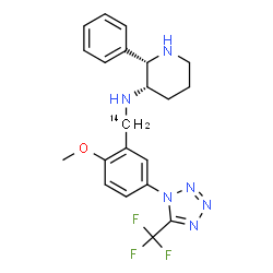 ChemSpider 2D Image | (2S,3S)-N-[{2-Methoxy-5-[5-(trifluoromethyl)-1H-tetrazol-1-yl]phenyl}(~14~C)methyl]-2-phenyl-3-piperidinamine | C2014CH23F3N6O