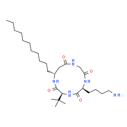 ChemSpider 2D Image | (3S,6S,13R)-6-(4-Aminobutyl)-3-(2-methyl-2-propanyl)-13-undecyl-1,4,7,10-tetraazacyclotridecane-2,5,8,11-tetrone | C28H53N5O4