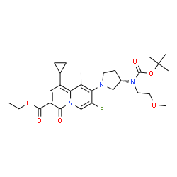 ChemSpider 2D Image | Ethyl 1-cyclopropyl-7-fluoro-8-{(3S)-3-[(2-methoxyethyl){[(2-methyl-2-propanyl)oxy]carbonyl}amino]-1-pyrrolidinyl}-9-methyl-4-oxo-4H-quinolizine-3-carboxylate | C28H38FN3O6