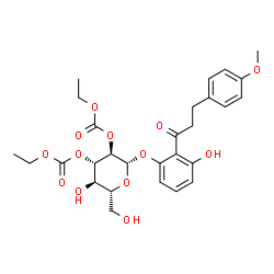 ChemSpider 2D Image | 3-Hydroxy-2-[3-(4-methoxyphenyl)propanoyl]phenyl 2,3-bis-O-(ethoxycarbonyl)-beta-D-glucopyranoside | C28H34O13