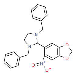 ChemSpider 2D Image | 1,3-Dibenzyl-2-(6-nitro-1,3-benzodioxol-5-yl)imidazolidine | C24H23N3O4