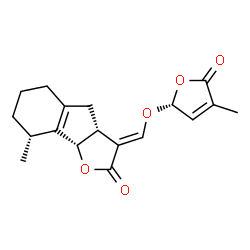 ChemSpider 2D Image | (3E,3aR,8R,8bS)-8-Methyl-3-({[(2R)-4-methyl-5-oxo-2,5-dihydro-2-furanyl]oxy}methylene)-3,3a,4,5,6,7,8,8b-octahydro-2H-indeno[1,2-b]furan-2-one | C18H20O5
