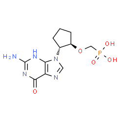 ChemSpider 2D Image | ({[(1R,2R)-2-(2-Amino-6-oxo-3,6-dihydro-9H-purin-9-yl)cyclopentyl]oxy}methyl)phosphonic acid | C11H16N5O5P