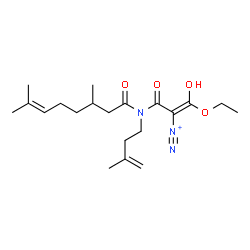 ChemSpider 2D Image | (1Z)-3-[(3,7-Dimethyl-6-octenoyl)(3-methyl-3-buten-1-yl)amino]-1-ethoxy-1-hydroxy-3-oxo-1-propene-2-diazonium | C20H32N3O4