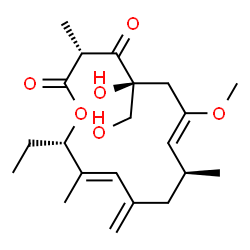 ChemSpider 2D Image | (3R,5S,7Z,9S,12E,14S)-14-Ethyl-5-hydroxy-5-(hydroxymethyl)-7-methoxy-3,9,13-trimethyl-11-methyleneoxacyclotetradeca-7,12-diene-2,4-dione | C21H32O6