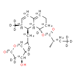 ChemSpider 2D Image | (1S,7S,8S,8aR)-8-[(2S)-2-[(2R,4R)-4-Hydroxy-6-oxo(2,4,6-~13~C_3_,3,3,5,5-~2~H_4_)tetrahydro-2H-pyran-2-yl](1-~13~C,2-~2~H_1_)ethyl]-7-(~2~H_3_)methyl(2,4,5,7,8a-~13~C_5_,1-~2~H)-1,2,3,7,8,8a-hexahydro
-1-naphthalenyl (2S)-2-methyl(1,3-~13~C_2_,4,4,4-~2~H_3_)butanoate | C1213C11H22D12O5