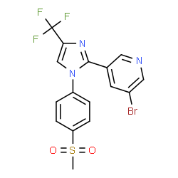 ChemSpider 2D Image | 3-Bromo-5-{1-[4-(methylsulfonyl)phenyl]-4-(trifluoromethyl)-1H-imidazol-2-yl}pyridine | C16H11BrF3N3O2S