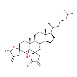 ChemSpider 2D Image | (2S,5'R,6'S,8'S,9'S,10'R,13'R,14'S,17'R)-5'-Hydroxy-10',13'-dimethyl-4,4''-bis(methylene)-17'-[(2R)-6-methyl-2-heptanyl]octadecahydro-2'H,5H,5''H-dispiro[furan-2,3'-cyclopenta[a]phenanthrene-6',2''-fu
ran]-5,5''-dione | C35H52O5