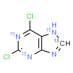 ChemSpider 2D Image | 2,6-Dichloro(8-~13~C,1,3,7-~15~N_3_)-7H-purine | C413CH2Cl2N15N3