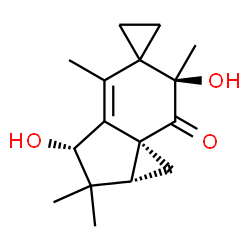 ChemSpider 2D Image | (1aR,3S,6R,7aS)-3,6-Dihydroxy-2,2,4,6-tetramethyl-1,1a,2,3-tetrahydrospiro[cyclopropa[c]indene-5,1'-cyclopropan]-7(6H)-one | C16H22O3