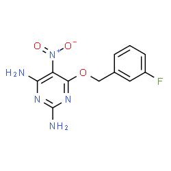 ChemSpider 2D Image | 6-[(3-Fluorobenzyl)oxy]-5-nitro-2,4-pyrimidinediamine | C11H10FN5O3