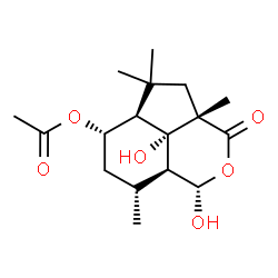 ChemSpider 2D Image | (1S,3aS,5aR,6S,8R,8aS,8bS)-1,8b-Dihydroxy-3a,5,5,8-tetramethyl-3-oxodecahydro-1H-cyclopenta[de]isochromen-6-yl acetate | C17H26O6