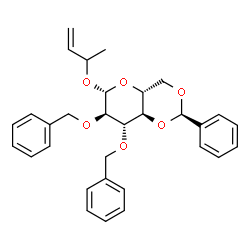 ChemSpider 2D Image | 3-Buten-2-yl 2,3-di-O-benzyl-4,6-O-benzylidene-beta-D-glucopyranoside | C31H34O6