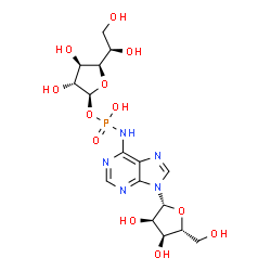 ChemSpider 2D Image | (2S,3R,4R,5R)-5-[(1R)-1,2-Dihydroxyethyl]-3,4-dihydroxytetrahydro-2-furanyl hydrogen {9-[(2R,3R,4S,5R)-3,4-dihydroxy-5-(hydroxymethyl)tetrahydro-2-furanyl]-9H-purin-6-yl}phosphoramidate (non-preferred
 name) | C16H24N5O12P