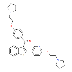 ChemSpider 2D Image | {4-[2-(1-Pyrrolidinyl)ethoxy]phenyl}(2-{6-[2-(1-pyrrolidinyl)ethoxy]-3-pyridinyl}-1-benzothiophen-3-yl)methanone | C32H35N3O3S