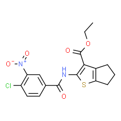 ChemSpider 2D Image | Ethyl 2-[(4-chloro-3-nitrobenzoyl)amino]-5,6-dihydro-4H-cyclopenta[b]thiophene-3-carboxylate | C17H15ClN2O5S