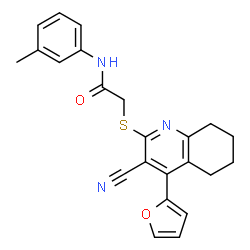 ChemSpider 2D Image | 2-{[3-Cyano-4-(2-furyl)-5,6,7,8-tetrahydro-2-quinolinyl]sulfanyl}-N-(3-methylphenyl)acetamide | C23H21N3O2S
