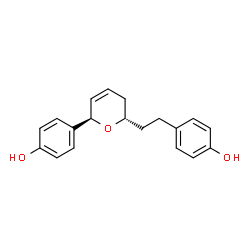 ChemSpider 2D Image | 4-{2-[(2S,6R)-6-(4-Hydroxyphenyl)-3,6-dihydro-2H-pyran-2-yl]ethyl}phenol | C19H20O3