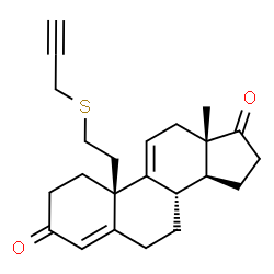 ChemSpider 2D Image | (8S,10R,13S,14S)-13-Methyl-10-[2-(2-propyn-1-ylsulfanyl)ethyl]-7,8,10,12,13,14,15,16-octahydro-1H-cyclopenta[a]phenanthrene-3,17(2H,6H)-dione | C23H28O2S