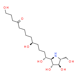 ChemSpider 2D Image | (9S,13R)-13-[(2R,3R,4R,5R)-3,4-Dihydroxy-5-(hydroxymethyl)-2-pyrrolidinyl]-1,9,13-trihydroxy-4-tridecanone | C18H35NO7