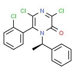 ChemSpider 2D Image | 3,5-Dichloro-6-(2-chlorophenyl)-1-[(1R)-1-phenylethyl]-2(1H)-pyrazinone | C18H13Cl3N2O