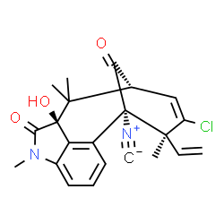 ChemSpider 2D Image | (2S,3S,6R,8S)-4-Chloro-8-hydroxy-2-isocyano-3,7,7,10-tetramethyl-3-vinyl-10-azatetracyclo[6.6.1.1~2,6~.0~11,15~]hexadeca-1(15),4,11,13-tetraene-9,16-dione | C22H21ClN2O3