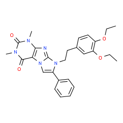 ChemSpider 2D Image | 8-[2-(3,4-Diethoxyphenyl)ethyl]-1,3-dimethyl-7-phenyl-1H-imidazo[2,1-f]purine-2,4(3H,8H)-dione | C27H29N5O4