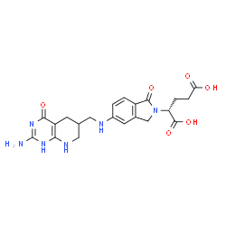 ChemSpider 2D Image | (2S)-2-(5-{[(2-Amino-4-oxo-1,4,5,6,7,8-hexahydropyrido[2,3-d]pyrimidin-6-yl)methyl]amino}-1-oxo-1,3-dihydro-2H-isoindol-2-yl)pentanedioic acid | C21H24N6O6