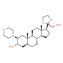 ChemSpider 2D Image | (2beta,3alpha,5alpha,17beta)-17-[2-(Hydroxymethyl)-1,3-dioxolan-2-yl]-2-(4-morpholinyl)androstan-3-ol | C27H45NO5