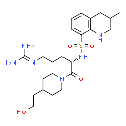 ChemSpider 2D Image | N-{(2S)-5-[(Diaminomethylene)amino]-1-[4-(2-hydroxyethyl)-1-piperidinyl]-1-oxo-2-pentanyl}-3-methyl-1,2,3,4-tetrahydro-8-quinolinesulfonamide | C23H38N6O4S