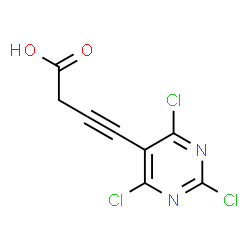 ChemSpider 2D Image | 4-(2,4,6-Trichloro-5-pyrimidinyl)-3-butynoic acid | C8H3Cl3N2O2