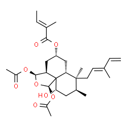 ChemSpider 2D Image | (1R,3S,3aS,5R,6aR,7S,8S,10S)-1,3-Diacetoxy-10-hydroxy-7,8-dimethyl-7-[(2E)-3-methyl-2,4-pentadien-1-yl]decahydronaphtho[1,8a-c]furan-5-yl (2E)-2-methyl-2-butenoate | C29H42O8