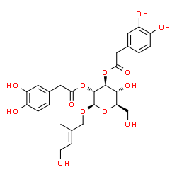 ChemSpider 2D Image | (2E)-4-Hydroxy-2-methyl-2-buten-1-yl 2,3-bis-O-[(3,4-dihydroxyphenyl)acetyl]-beta-D-glucopyranoside | C27H32O13