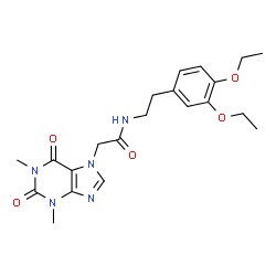ChemSpider 2D Image | N-[2-(3,4-Diethoxyphenyl)ethyl]-2-(1,3-dimethyl-2,6-dioxo-1,2,3,6-tetrahydro-7H-purin-7-yl)acetamide | C21H27N5O5
