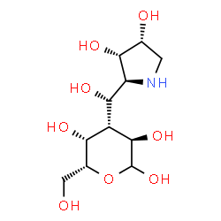 ChemSpider 2D Image | 3-Deoxy-3-[(S)-[(2S,3S,4R)-3,4-dihydroxy-2-pyrrolidinyl](hydroxy)methyl]-D-galactopyranose | C11H21NO8